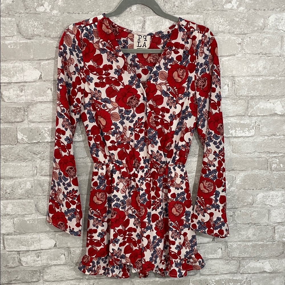 PPLA Red and Blue Floral Patterned Romper